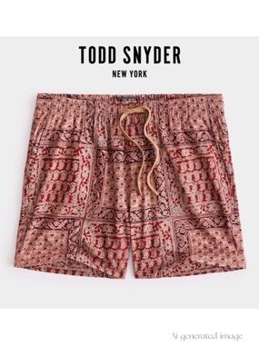Todd Snyder 5” Weekend Short Red Square Kalamkari | XL | SS23 Nomad Collection